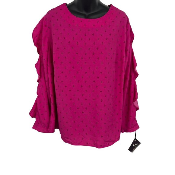 Ava & Viv Women Plus Size Ruby Pink Long Ruffle Sleeve Blouse 1X 16W 18W NWT New - Picture 1 of 10